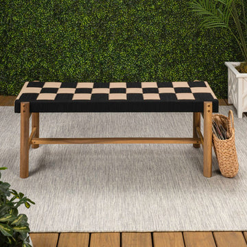 Denis 48" 2-Seat Backless 700-Lbs Support Acacia Wood Outdoor Bench With Checkerboard Woven Rope Seat